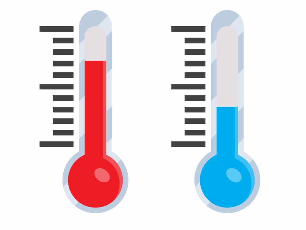 Illustration of two thermometers, one hot and the other cold